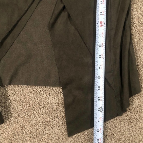 Catherine Malandrino Olive Green Faux Suede Cascade Open Front Jacket Petite S - Picture 12 of 12